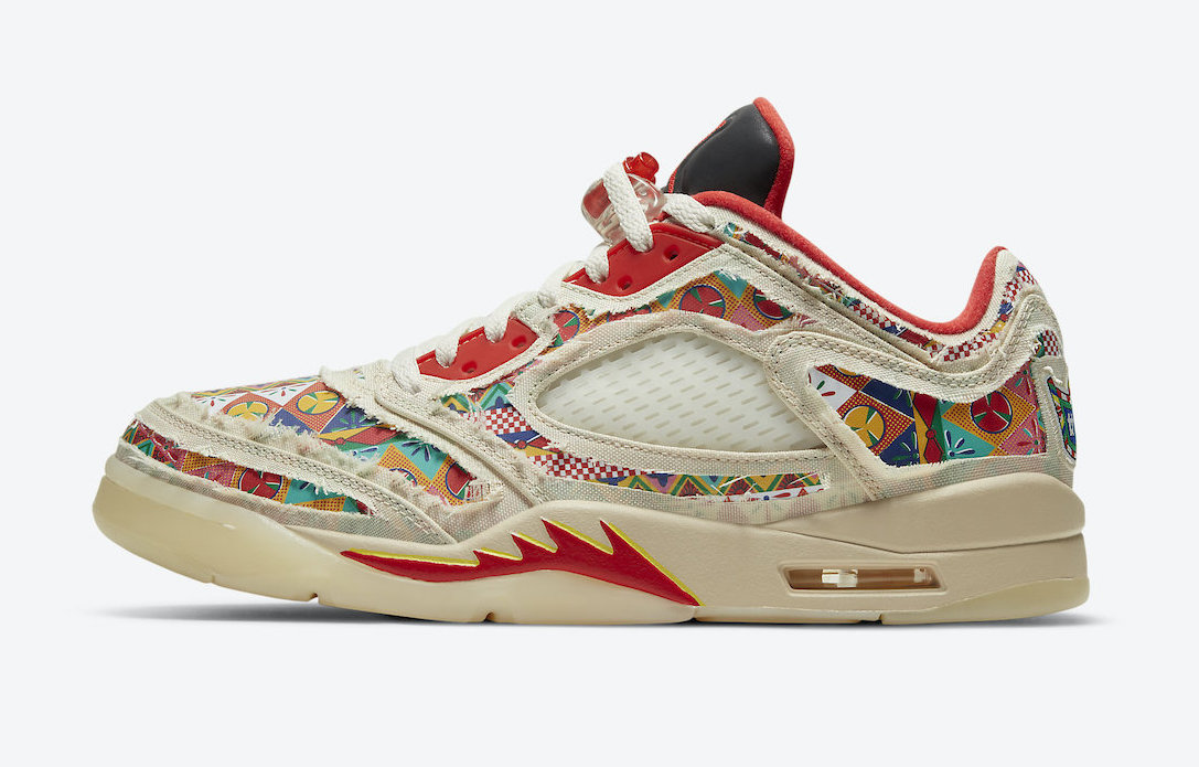 Появились официальные фотографии Nike Air Jordan 5 Low Chinese New Year с рвущимся слоем ткани - изображение обложка