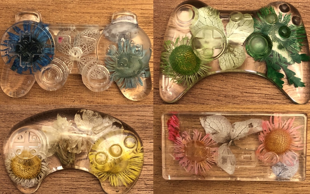 Девушка сделала декоративные прозрачные геймпады с цветами внутри - изображение обложка