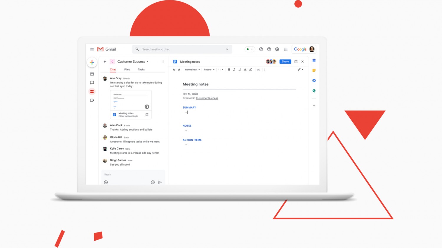 Google вставит в Gmail приложения Chats, Meet и Rooms - изображение обложка