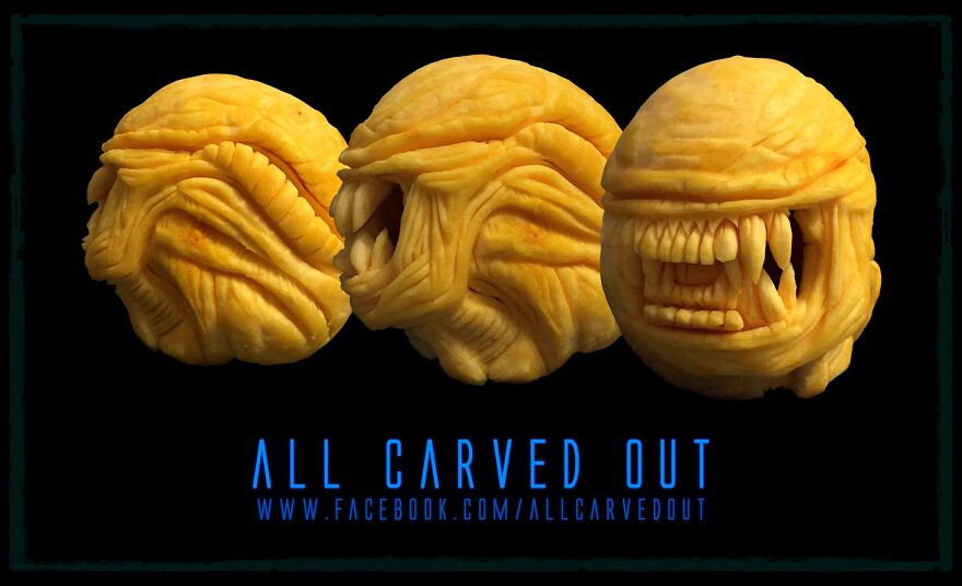 Галерея: художник вырезает объемные картины с монстрами и героями фильмов на гигантских тыквах - изображение обложка