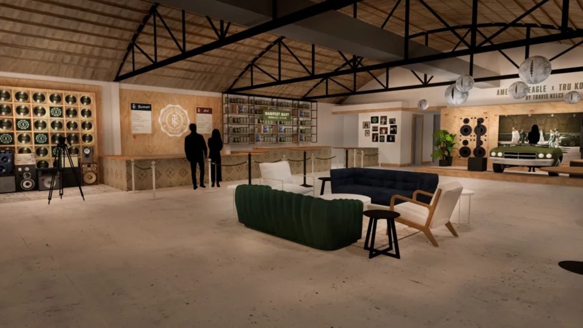 Обложка: Рендеринг поп-ап-акции AE x Tru Kolors от Трэвиса Келси. Courtesty of American Eagle