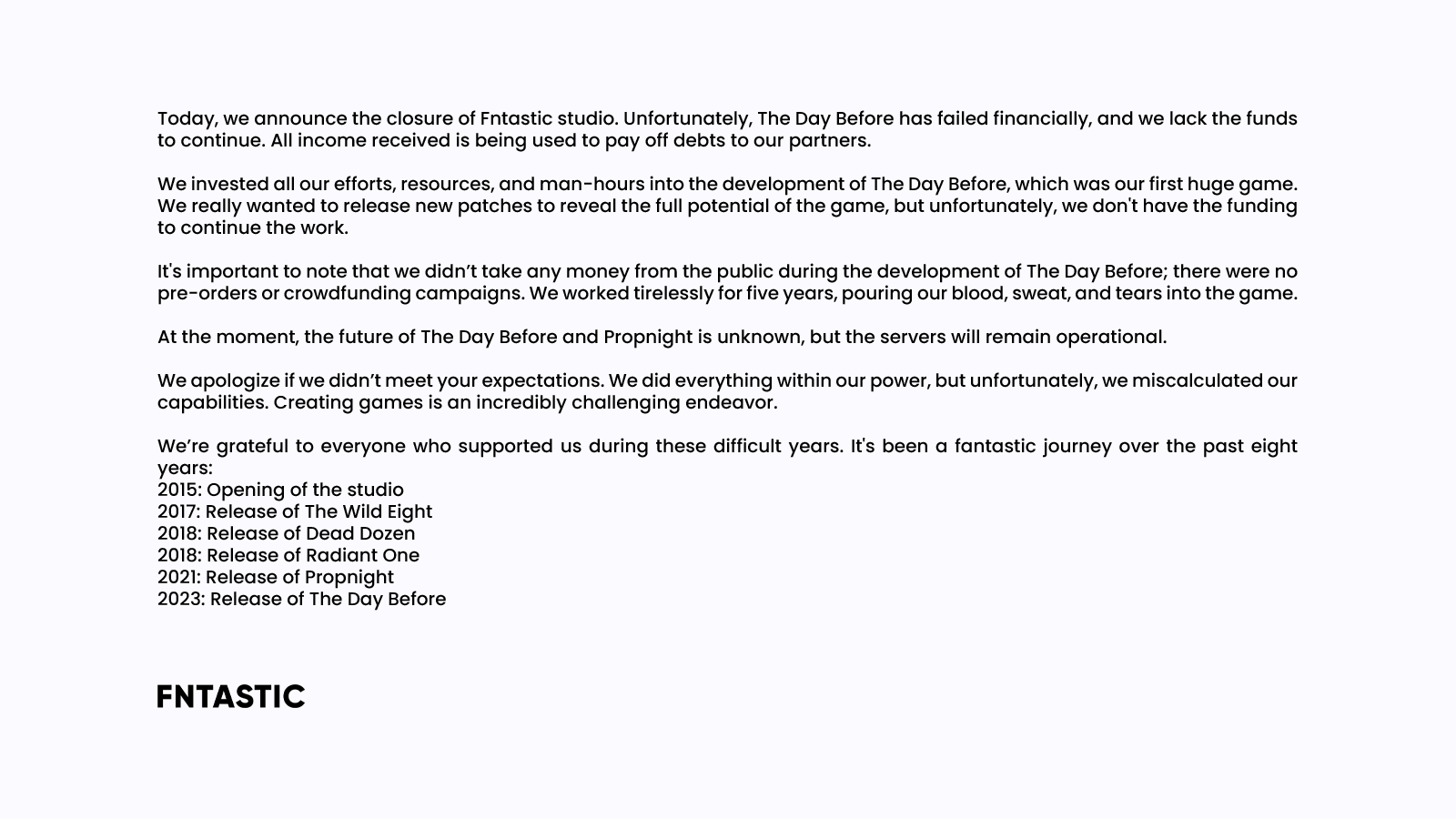 Провал The Day Before привёл к закрытию студии Fntastic - фото 1