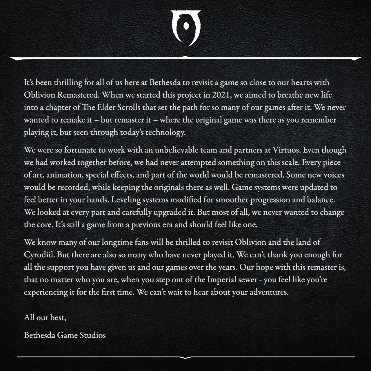 Bethesda о ремастере Oblivion: «Эта игра другой эпохи — и должна ощущаться соответственно» - изображение 1 Bethesda о ремастере Oblivion: «Эта игра другой эпохи — и должна ощущаться соответственно» - фото 1