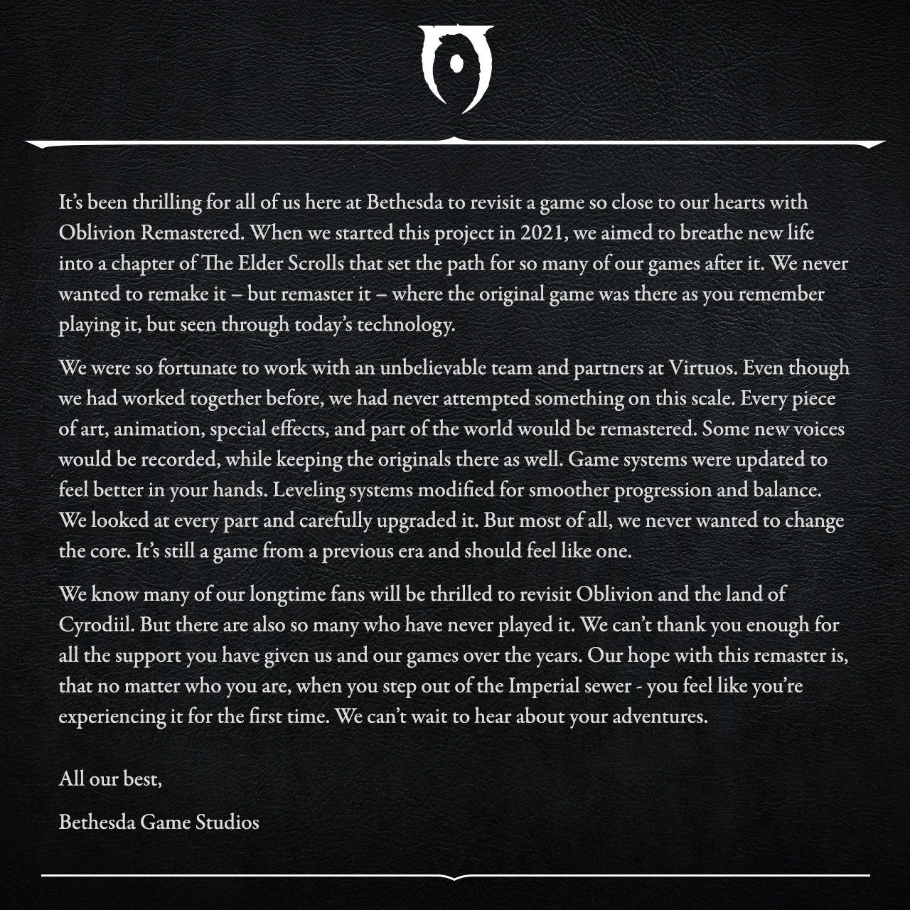 Bethesda о ремастере Oblivion: «Эта игра другой эпохи — и должна ощущаться соответственно» - изображение 1 Bethesda о ремастере Oblivion: «Эта игра другой эпохи — и должна ощущаться соответственно» - фото 1