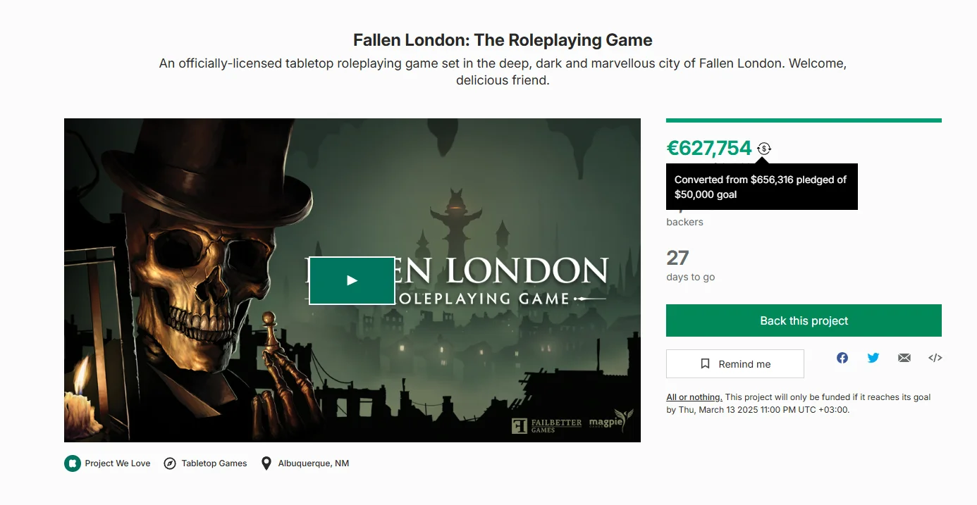 Настолка по Fallen London собрала на Kickstarter более 650 тыс долларов за три дня - фото 1