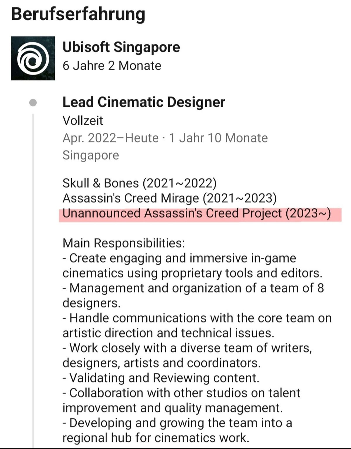 В профиле сотрудника Ubisoft нашли намёк на ремейк Assassins Creed 4 Black Flag - фото 1