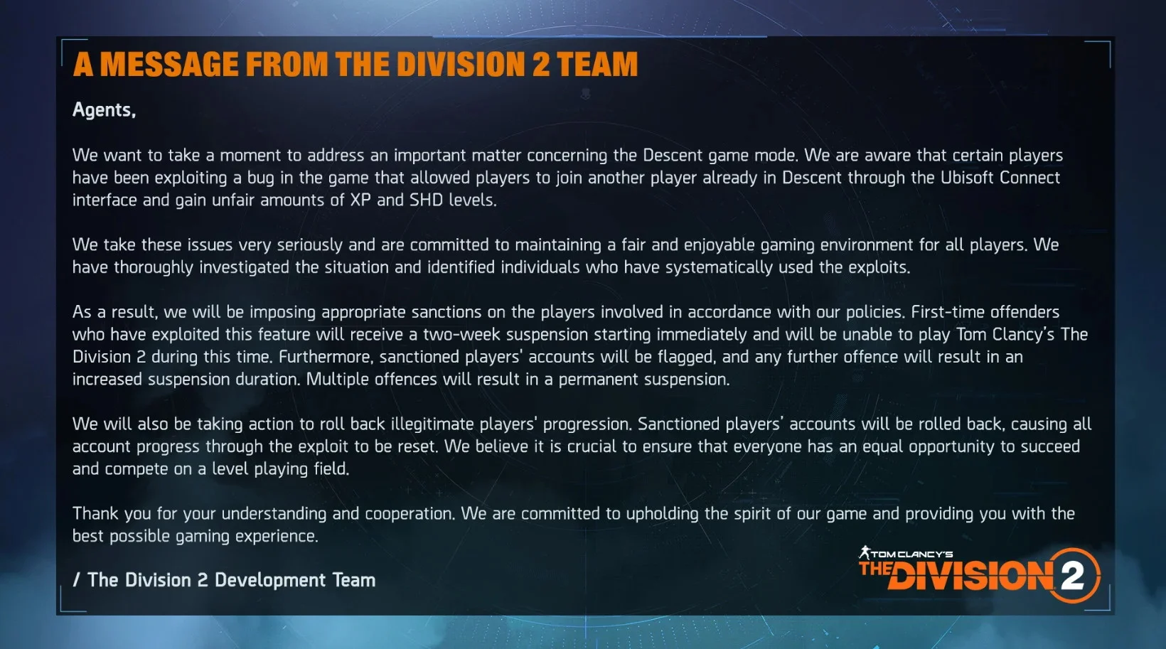 Игроков The Division 2 будут наказывать за использование багов в режиме Descent - фото 1