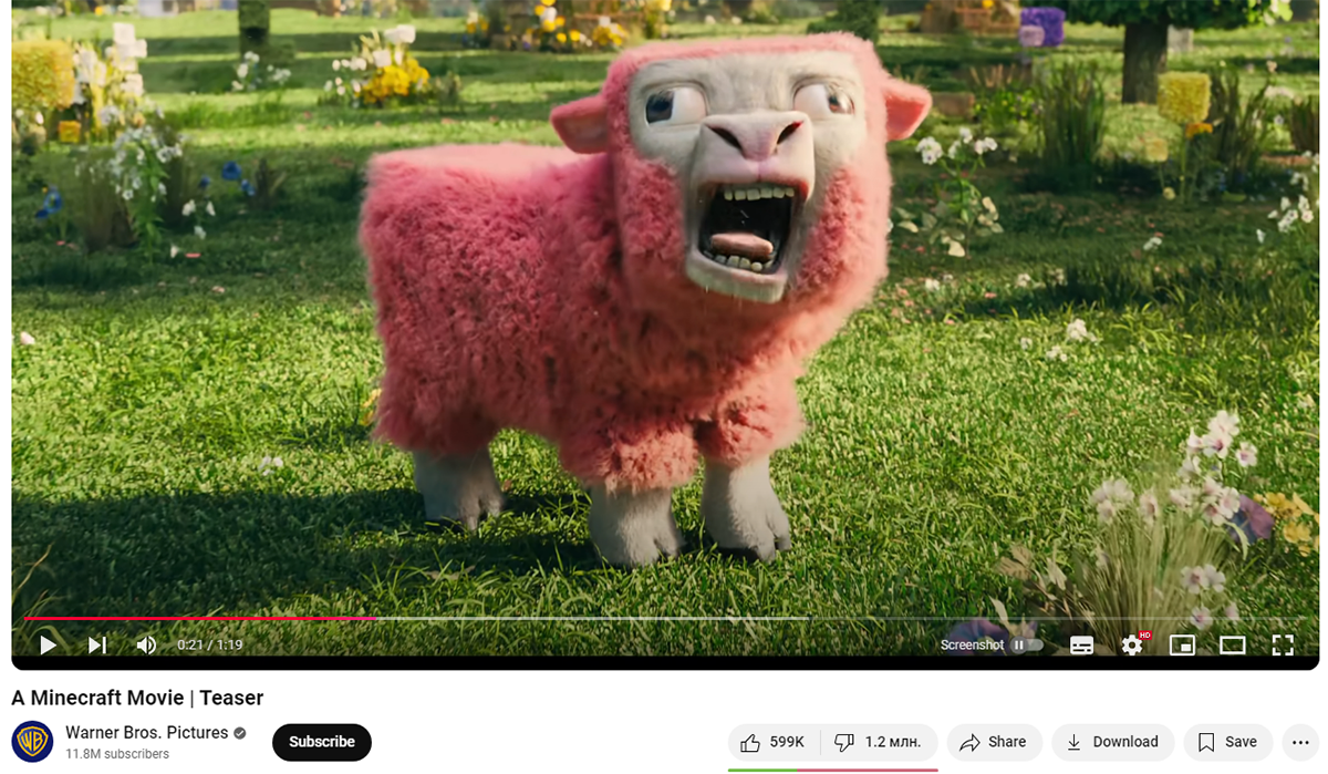 Дебютный тизер киноадаптации Minecraft собрал более миллиона дизлайков на YouTube - изображение 1 Дебютный тизер киноадаптации Minecraft собрал более миллиона дизлайков на YouTube - фото 1