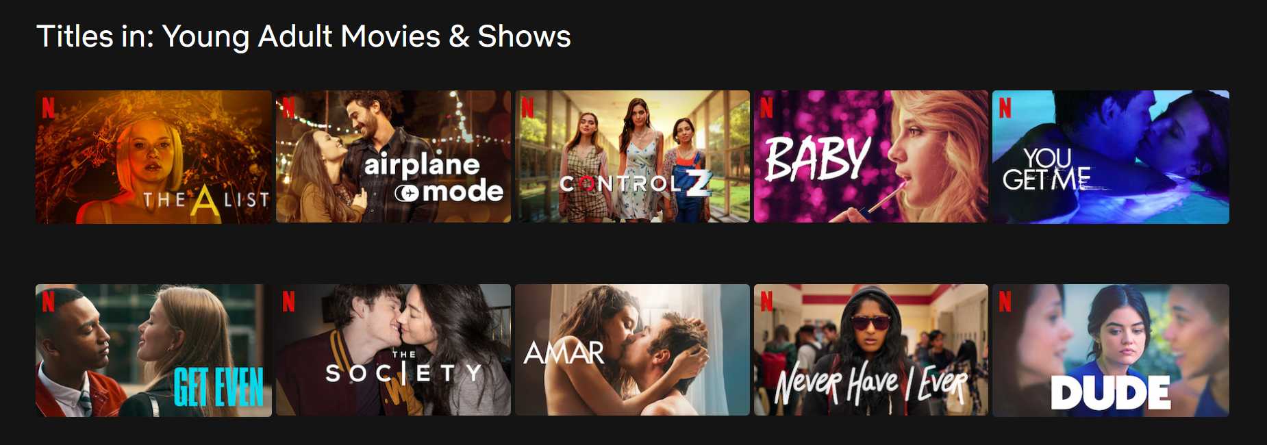 Каталог Netflix по Young Adult