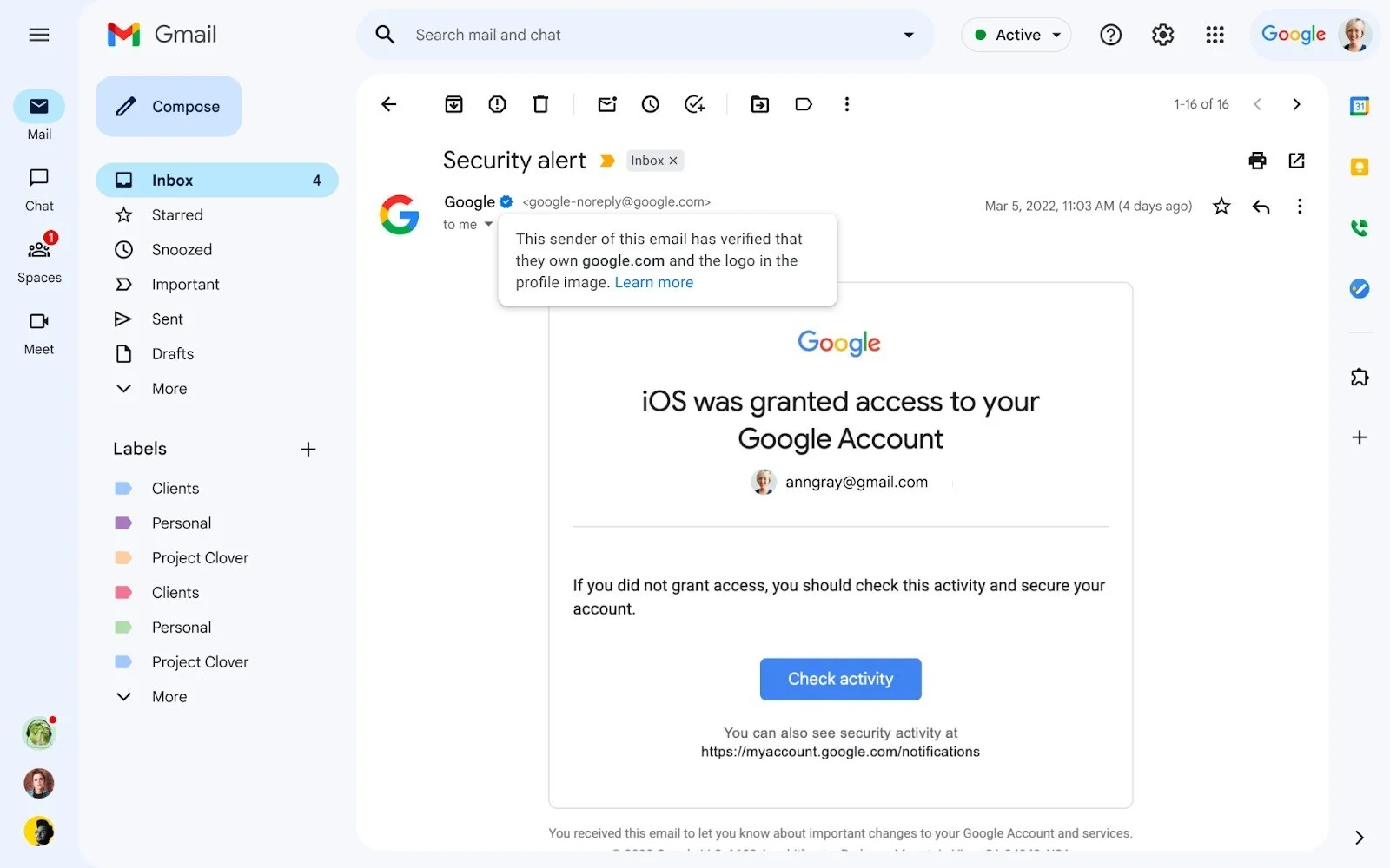 В Gmail появились синие галочки верификации - фото 1