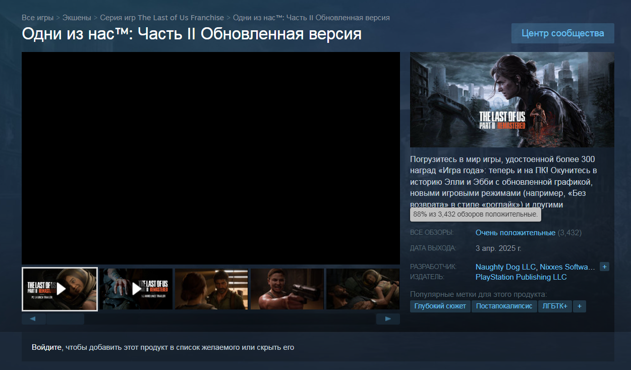 The Last of Us: Part 2 в Steam встретили «очень положительными» отзывами - фото 1