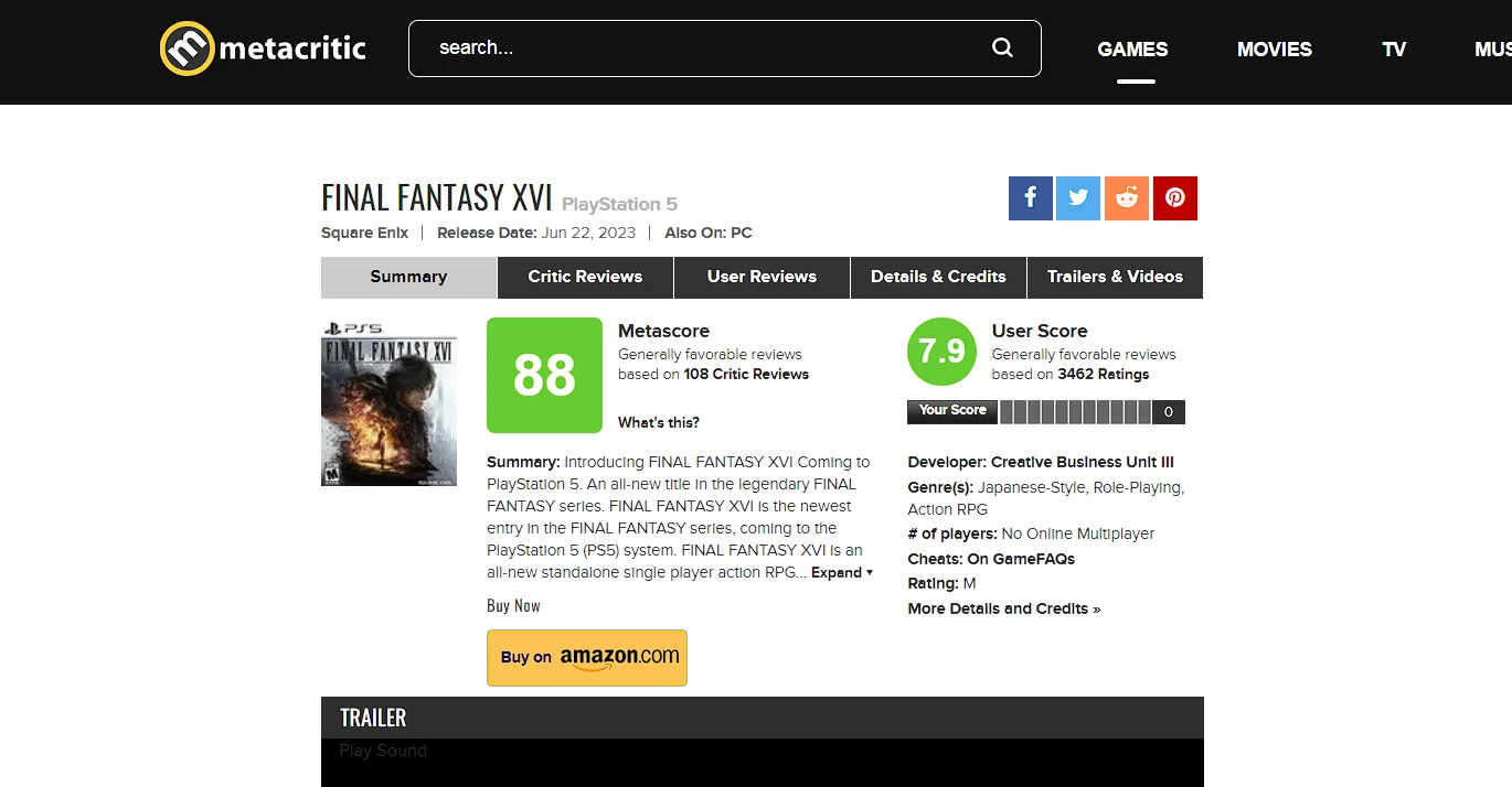 Игроки тепло встретили Final Fantasy 16 на Metacritic - фото 1
