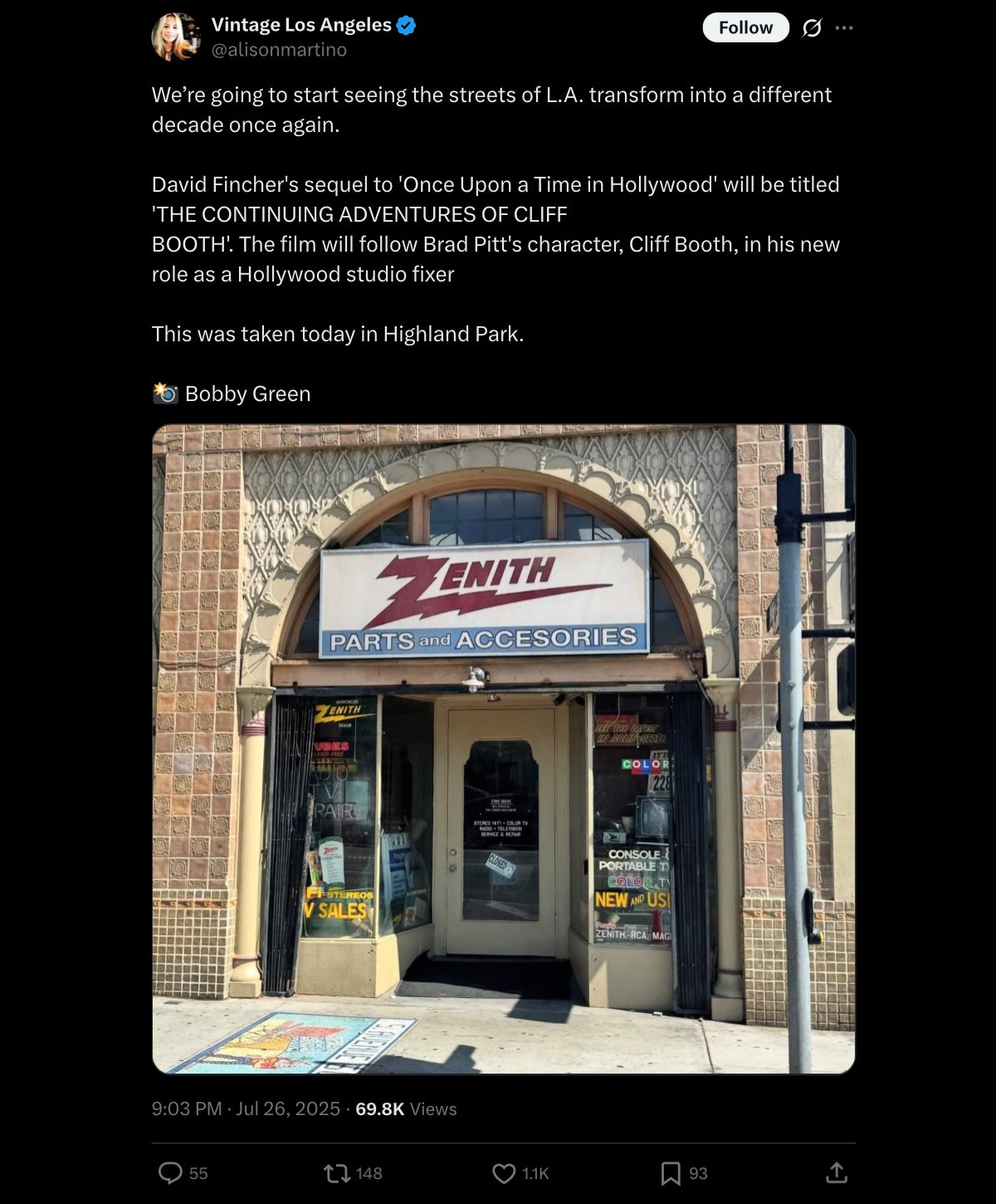 Стартовали съёмки «Клиффа Бута» — спин-оффа «Однажды в Голливуде» Квентина Тарантино - фото 1