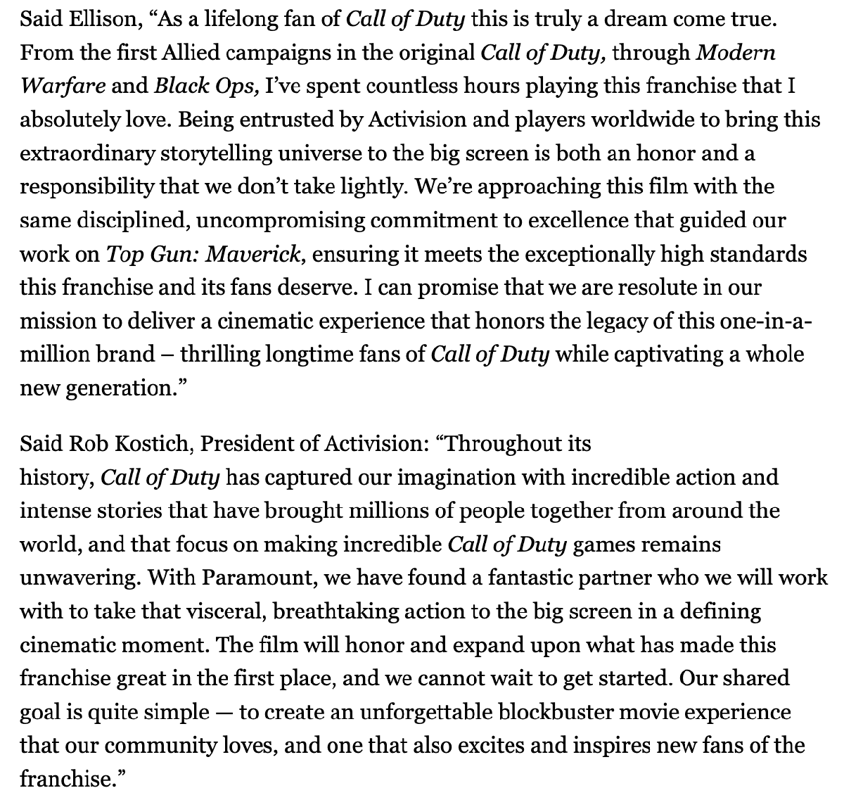 Paramount и Activision подписали соглашение о разработке фильма по Call of Duty - фото 1