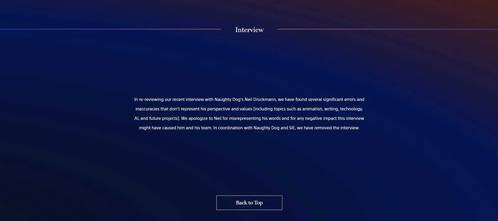 Sony удалила интервью главы Naughty Dog и извинилась за «значительные ошибки» - изображение 1 Sony удалила интервью главы Naughty Dog и извинилась за «значительные ошибки» - фото 1
