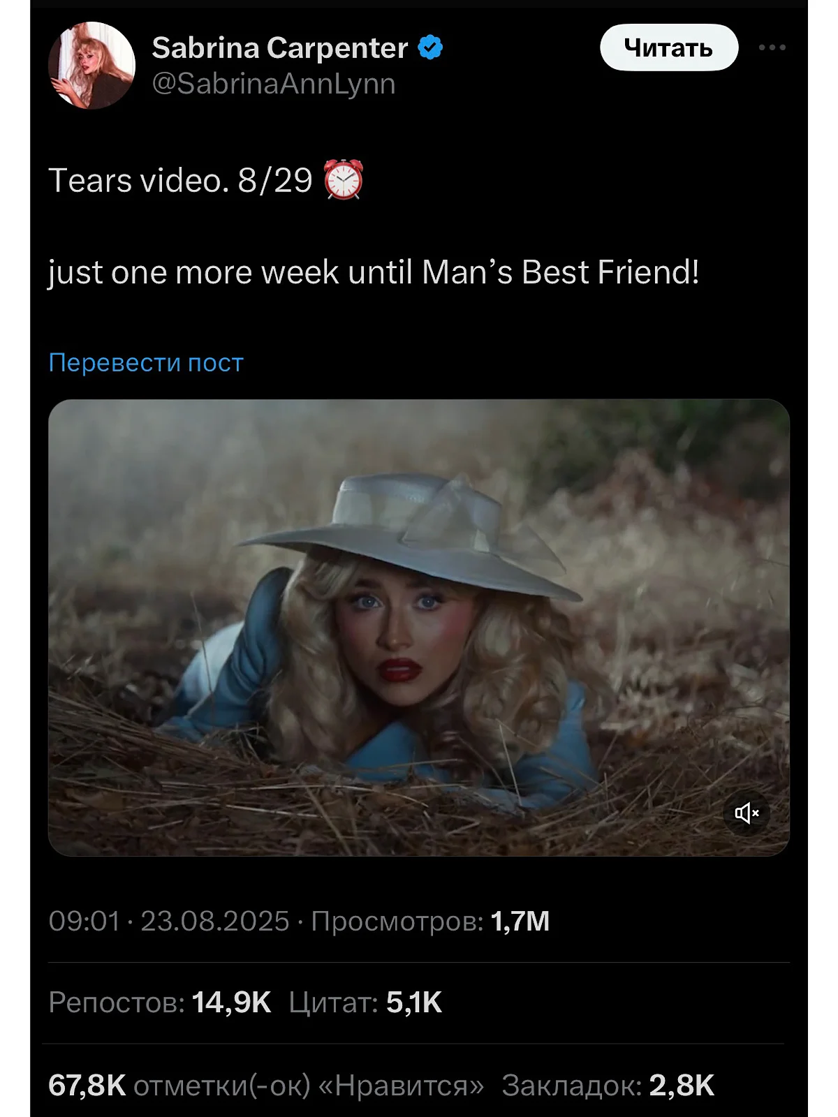 Сабрина Карпентер тизерит клип на песню «Tears» из грядущего альбома - фото 1