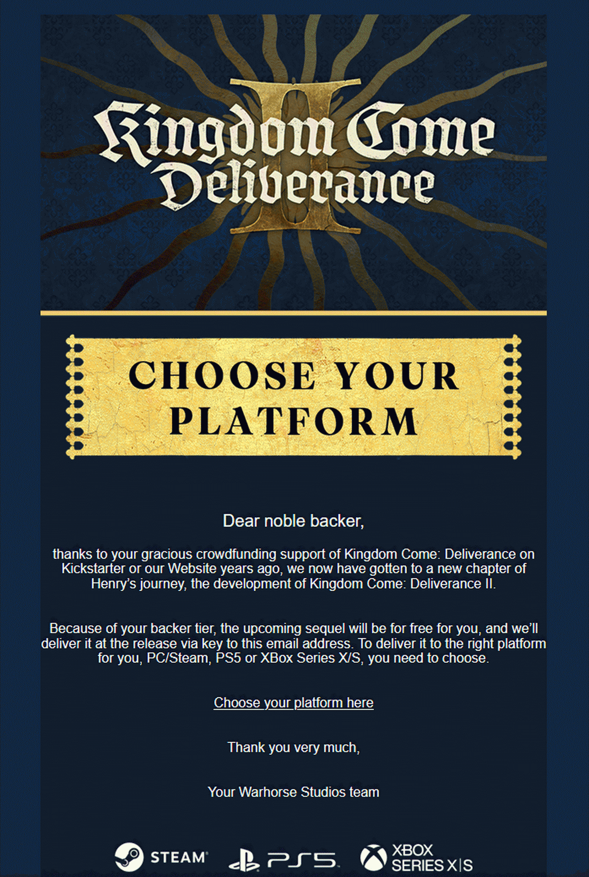 Авторы Kingdom Come: Deliverance 2 подарят игру некоторым бэкерам первой части - изображение 1 Авторы Kingdom Come: Deliverance 2 подарят игру некоторым бэкерам первой части - фото 1