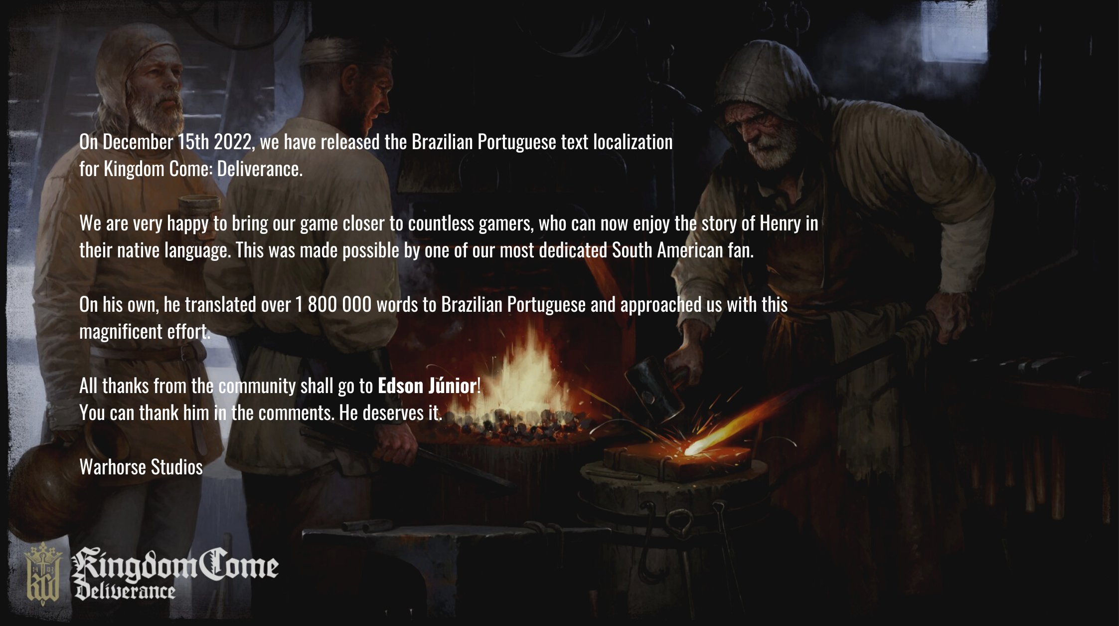 Фанат перевёл 1,8 млн слов ради локализации Kingdom Come: Deliverance - изображение 1 Фанат перевёл 1,8 млн слов ради локализации Kingdom Come: Deliverance - фото 1