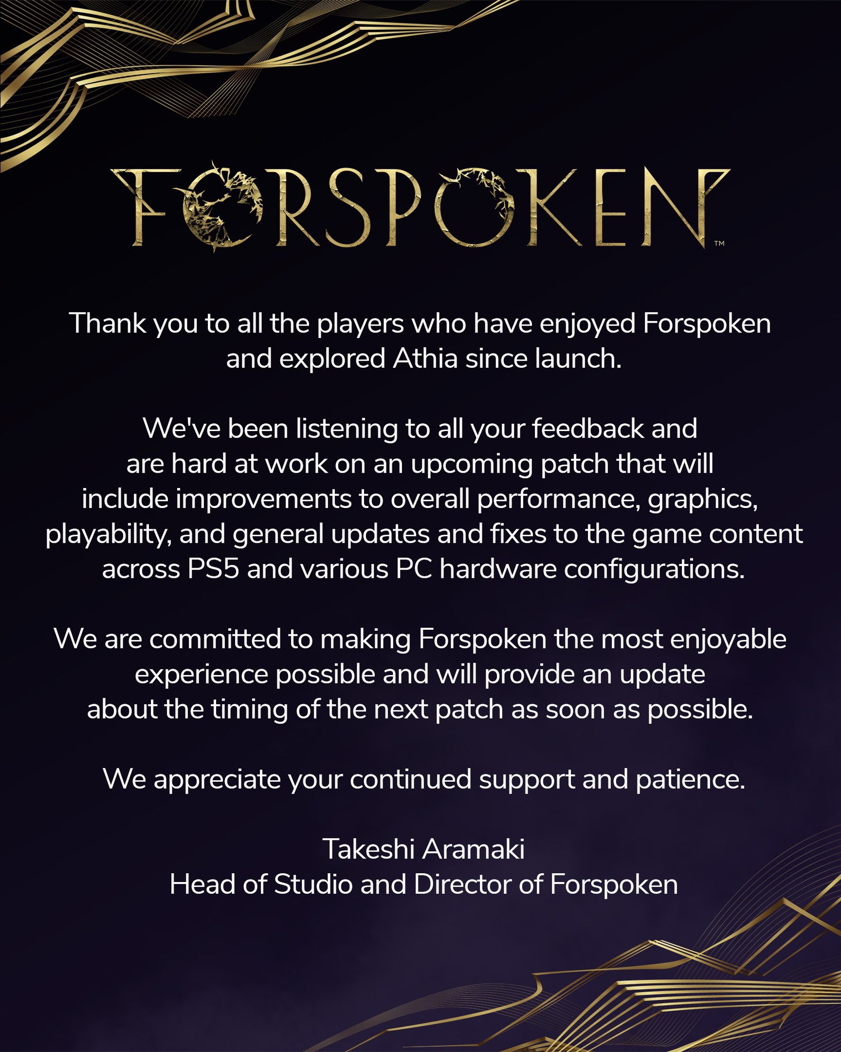 Геймдиректор Forspoken сообщил о работе над очередным патчем - изображение 1 Геймдиректор Forspoken сообщил о работе над очередным патчем - фото 1