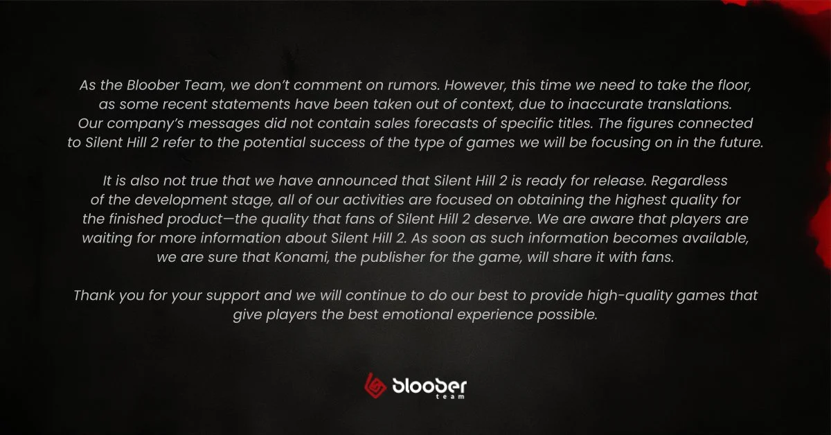 Bloober Team выпустила заявление о состоянии готовности Silent Hill 2 Remake - фото 1