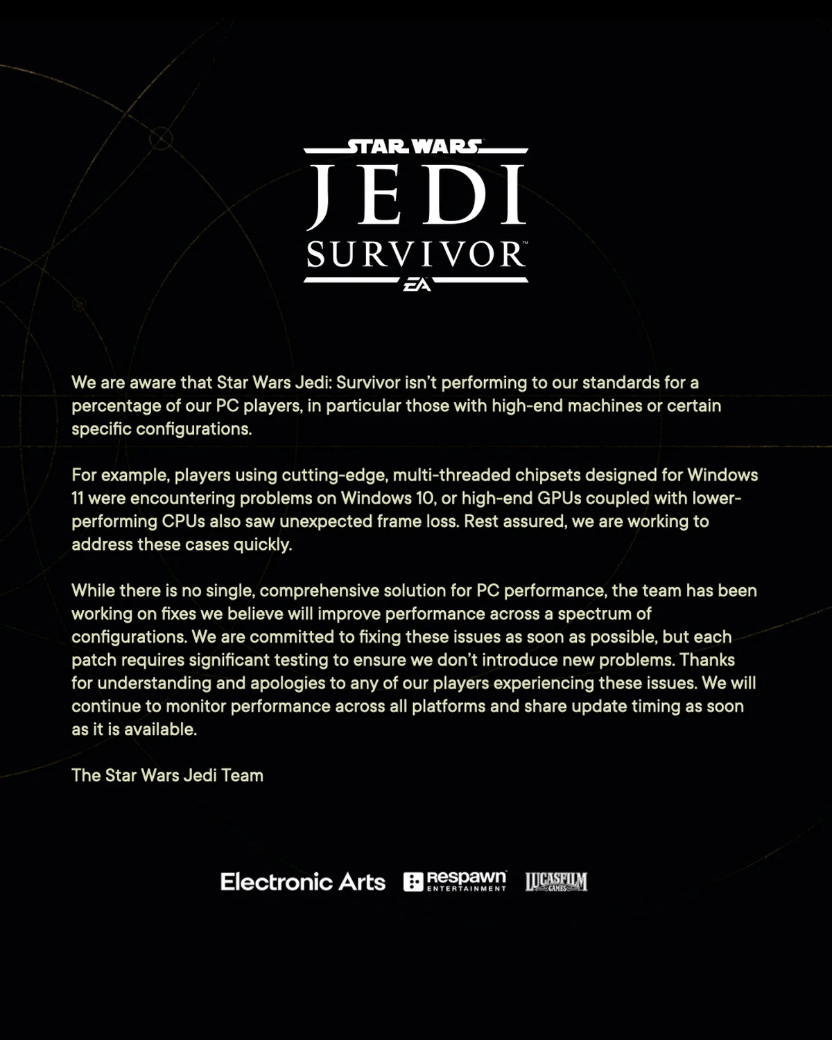 Respawn и EA обещают починить PC-версию Star Wars Jedi: Survivor - фото 1