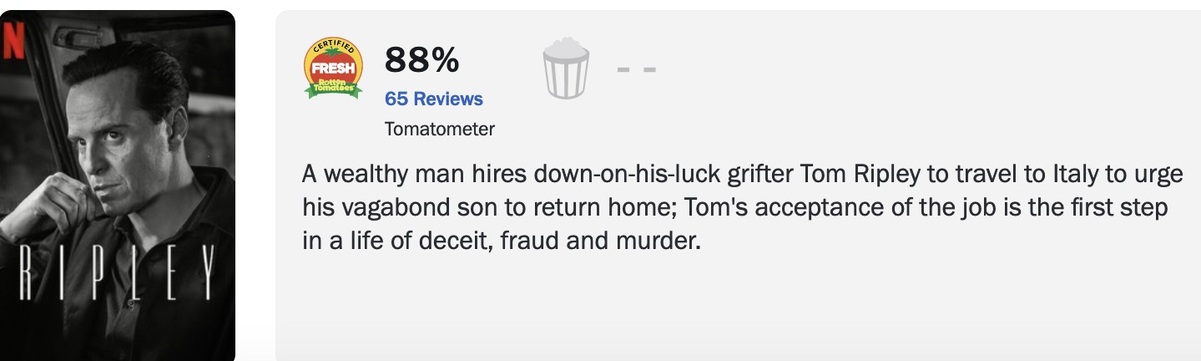 На Netflix вышел сериал «Рипли» с Эндрю Скоттом и был высоко оценен критиками - изображение 1 На Netflix вышел сериал «Рипли» с Эндрю Скоттом и был высоко оценен критиками - фото 1