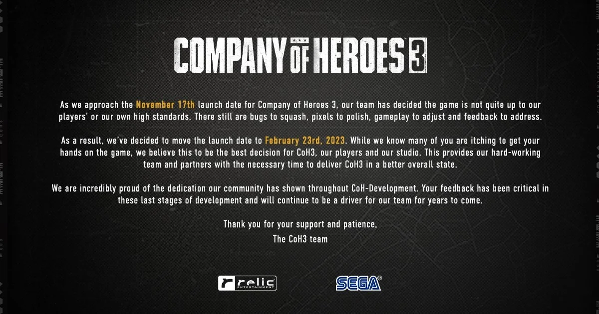 Релиз Company of Heroes 3 перенесли на 2023 год - фото 1