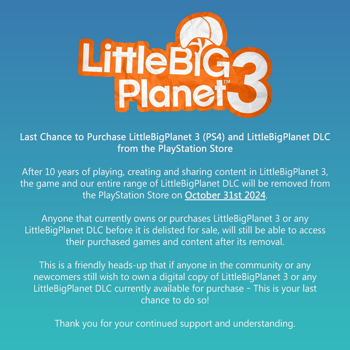 LittleBigPlanet 3 пропадёт из PlayStation Store 31 октября - фото 1