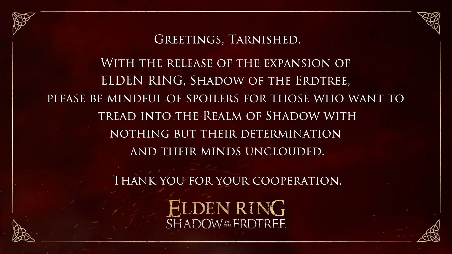 Авторы Elden Ring Shadow of the Erdtree попросили не распространять спойлеры - фото 1