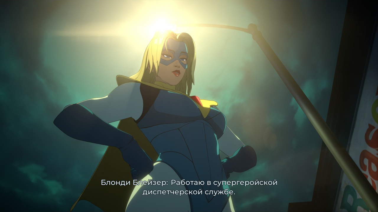 Знакомство с нашим работодателем происходит в высшей степени… по-супергеройски.
Скриншот из игры Dispatch // AdHoc Studio