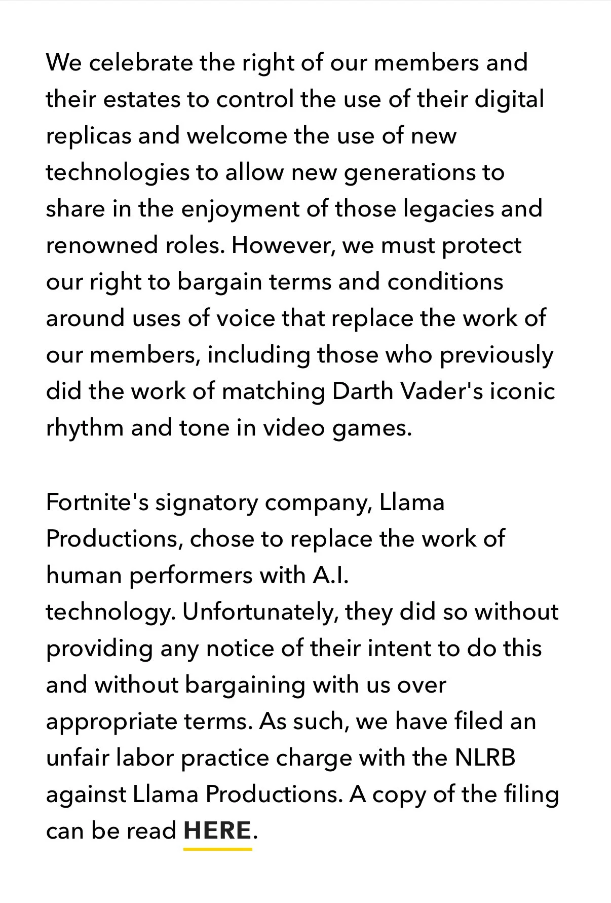 SAG-AFTRA осталась недовольна ИИ-озвучкой Дарта Вейдера в Fortnite и пошла в суд - изображение 1 SAG-AFTRA осталась недовольна ИИ-озвучкой Дарта Вейдера в Fortnite и пошла в суд - фото 1