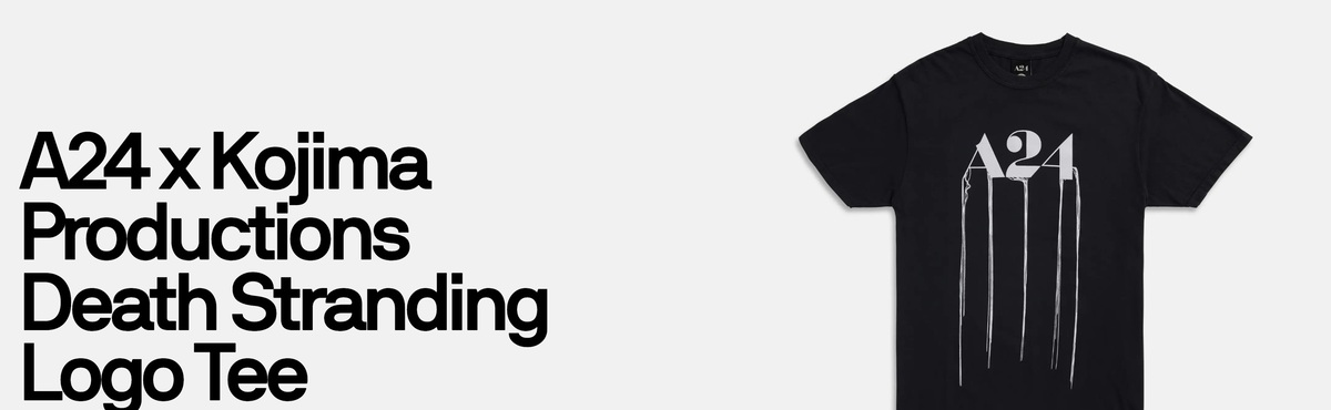Футболка кинокомпании A24 с анонсом экранизации игры «Death Stranding»