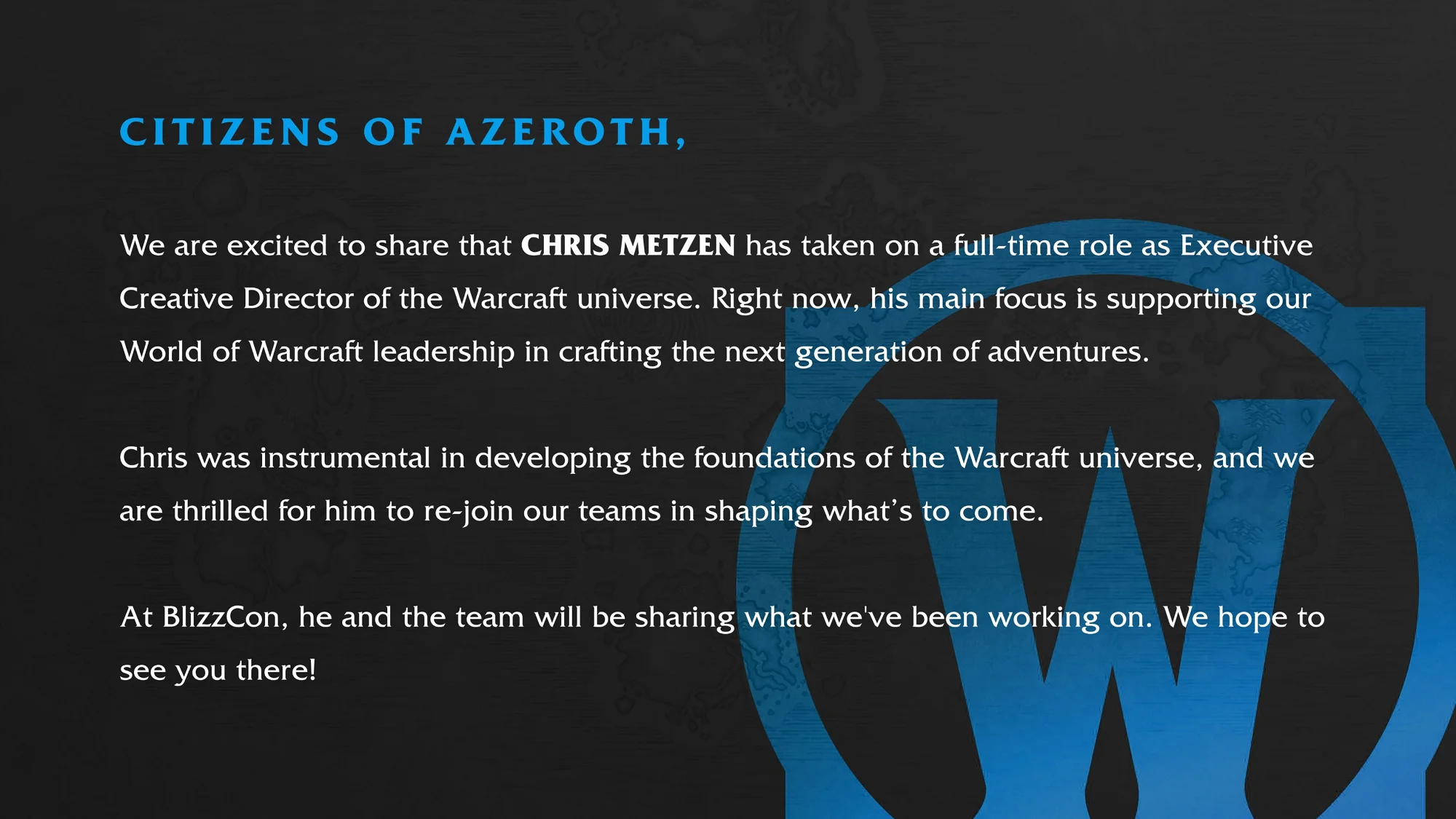 Крис Метцен назначен исполнительным креативным директором вселенной Warcraft - фото 1