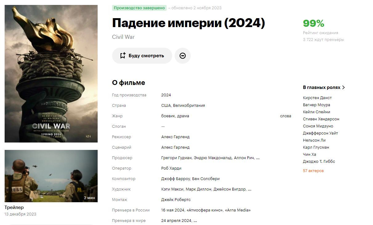 Западная премьера «Падения империи» с Кирстен Данст состоится 12 апреля - фото 1