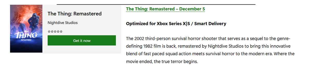 Microsoft случайно раскрыла дату «теневого» выхода ремастера хоррора The Thing - фото 1