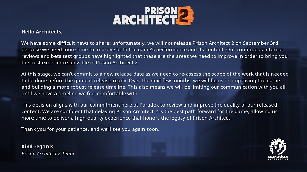 Релиз Prison Architect 2 перенесли на неопределённый срок - изображение 1 Релиз Prison Architect 2 перенесли на неопределённый срок - фото 1