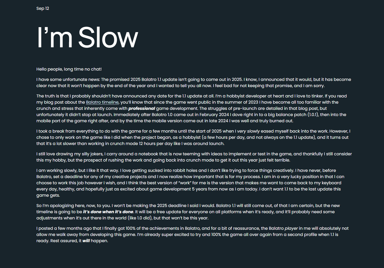 Патч 1.1 для карточного рогалика Balatro перенесли на 2026 год - фото 1