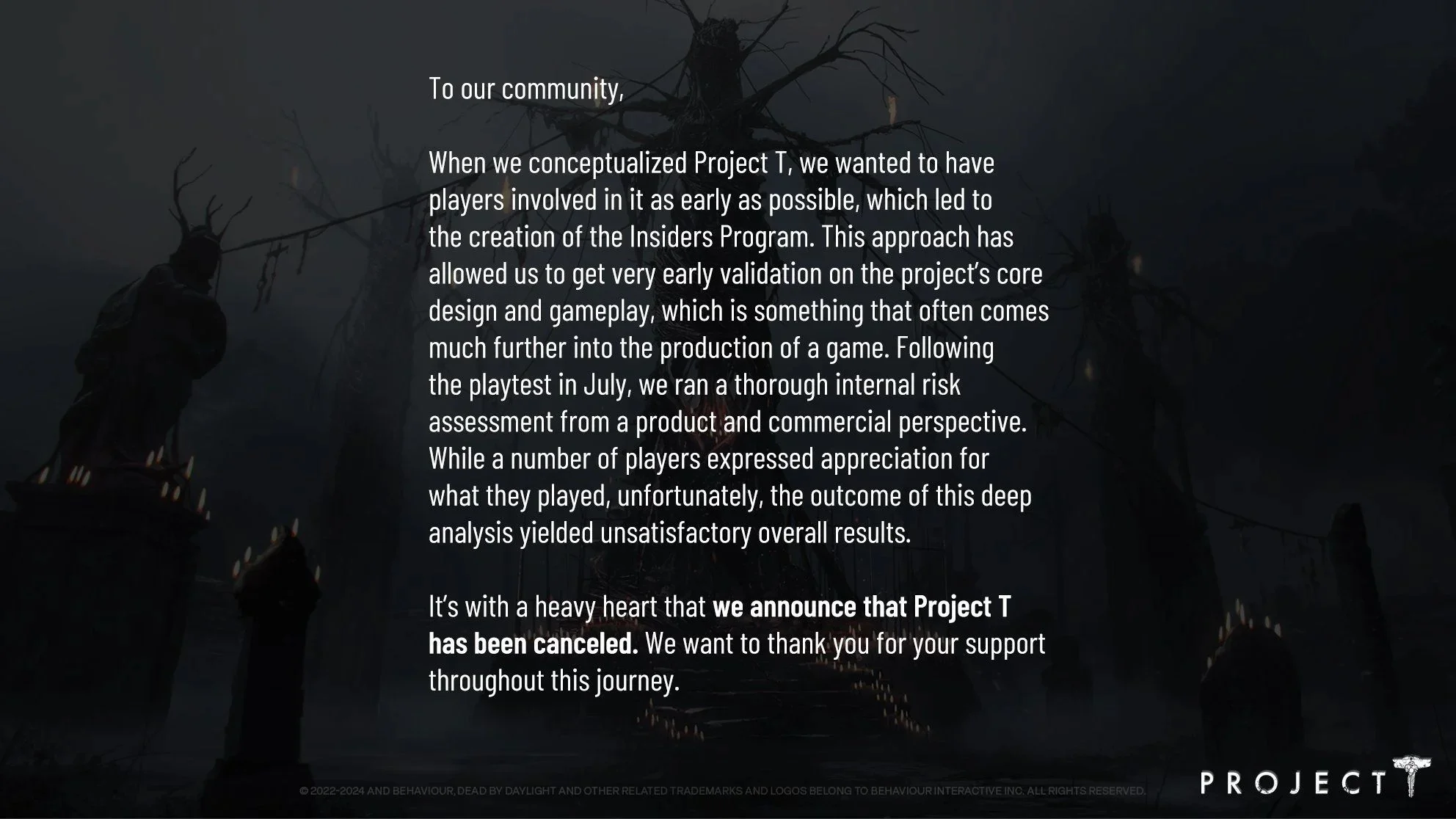 Создатели Dead by Daylight отменили командный шутер Project T - фото 1