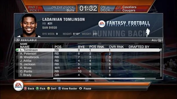 EA Sports Fantasy Football Live Draft Tracker - кадр 2