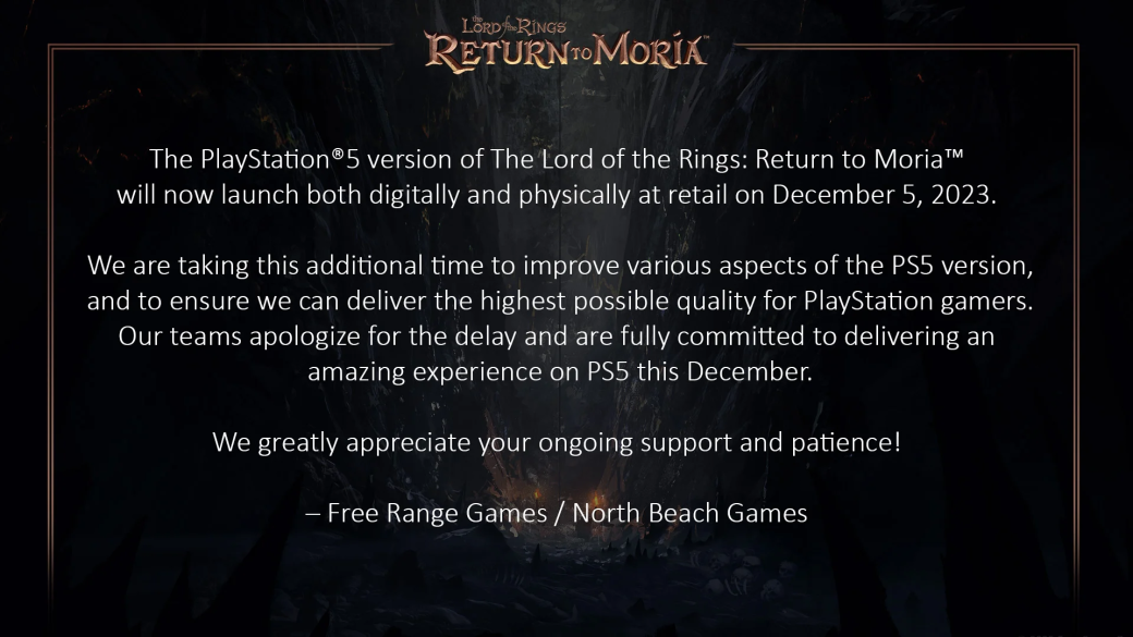 The Lord of the Rings: Return to Moria выйдет на PS5 позже запланированного — фото 1