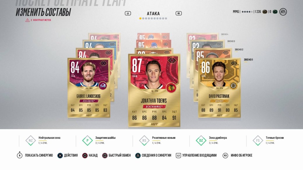 Такой состав (и даже лучше) может собрать каждый игрок на старте NHL 18. Карточки стоят недорого, а в паках часто попадаются игроки с рейтингом 85 и выше.