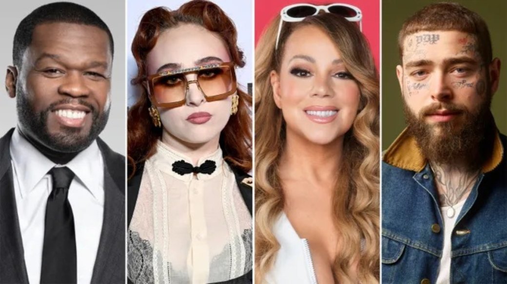 50 Cent, Chappell Roan, Mariah Carey, Post Malone

Источник: Getty Images/Michael Buckner/Alfred Marroquin