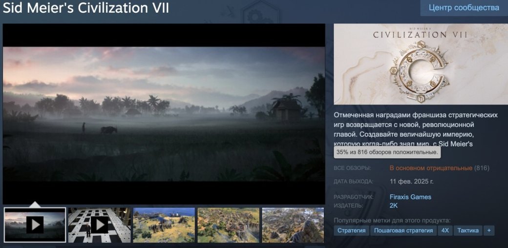 Игроки обрушили рейтинг Civilization 7 в Steam до «отрицательного» — фото 1