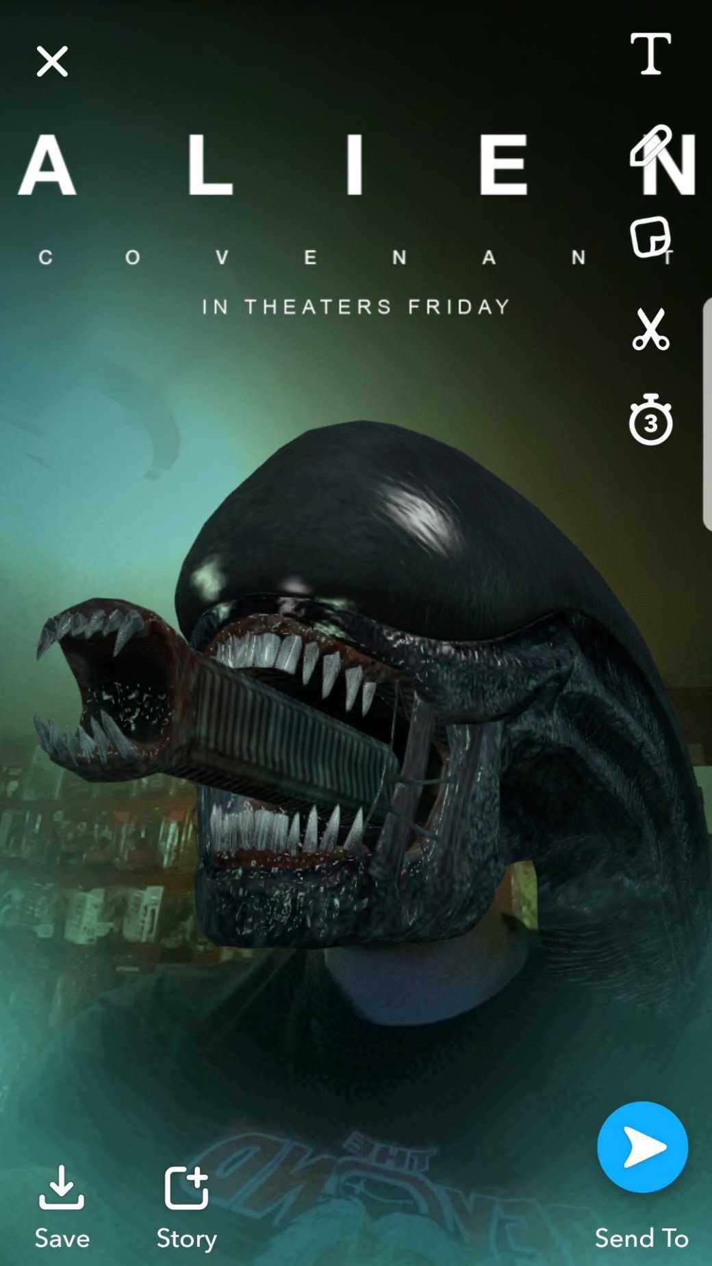 Галерея Новый фильтр для Snapchat позволит вам стать чужим из Alien Covenant - 2 фото