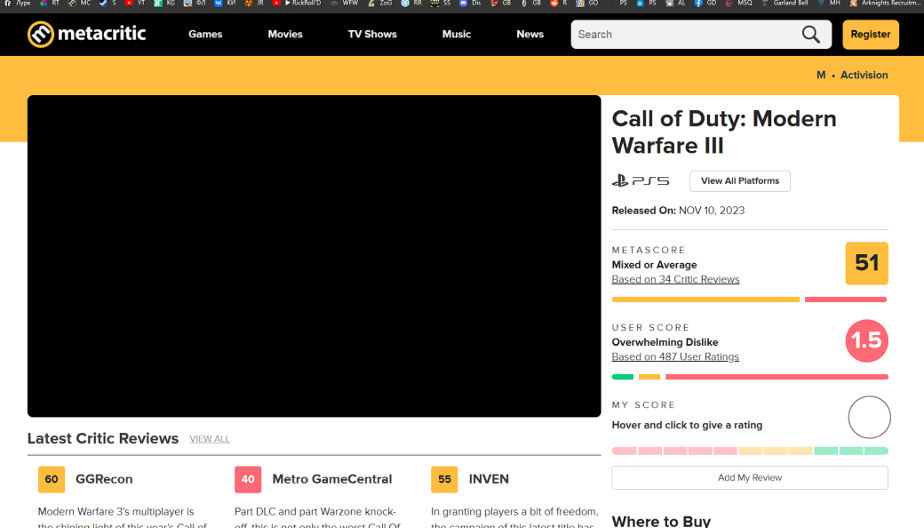 Modern Warfare 3 стала самой низкооценённой Call of Duty на Metacritic — фото 1