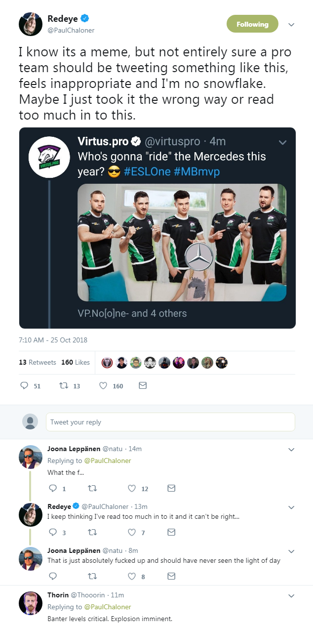 Я понимаю, что это мем, но мне кажется, что профессиональная команда не должна публиковать подобные неподходящие вещи, и я не ханжа. Может я что-то не правильно понял или смотрю на это слишком серьезно.