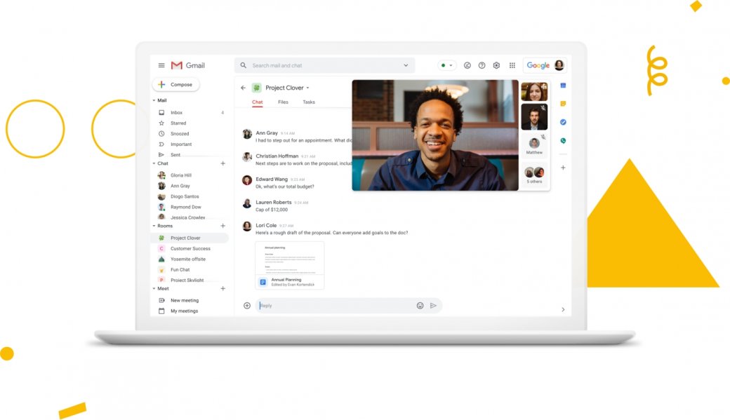 Google вставит в Gmail приложения Chats, Meet и Rooms — фото 1