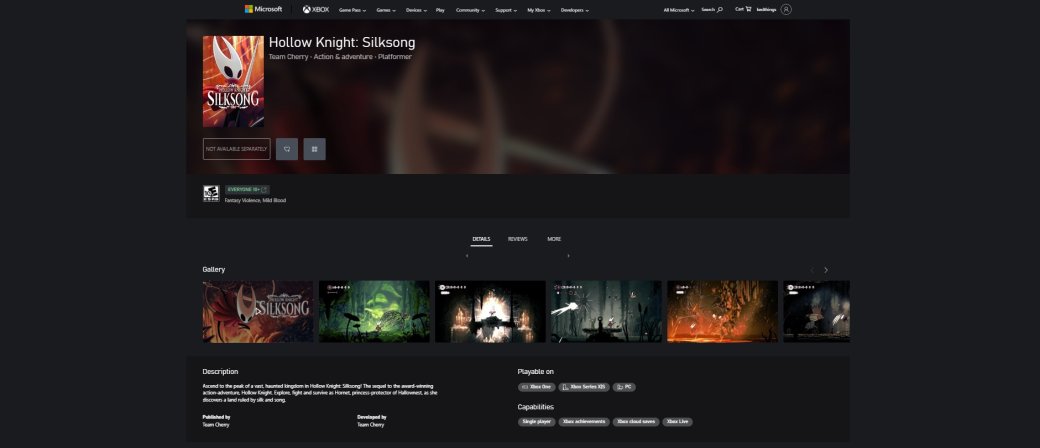 В магазине Xbox действительно появилась страница Hollow Knight Silksong — фото 1
