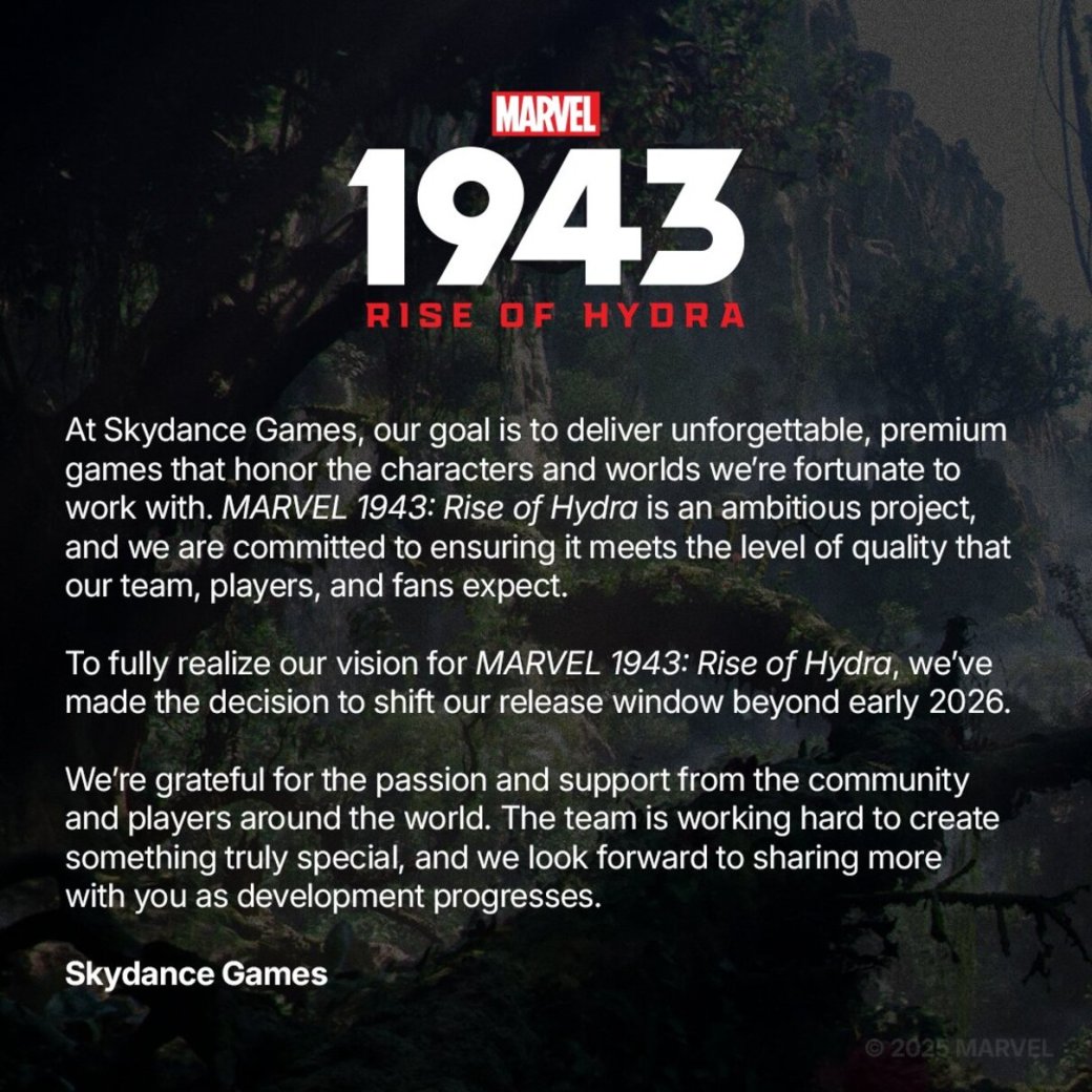 Объявление о переносе релиза

Источник: Skydance Games