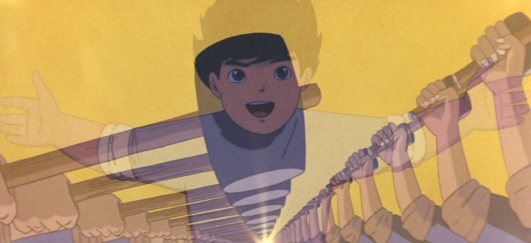 Ненавязчивой морали в стиле Ghibli в «Принце севера» вы не найдёте. Свою главную мысль о всеобщем единстве мультик проговаривает прямым текстом раз двадцать. А в одной сцене Хольс спасается из западни, буквально увидев вдалеке свет рабоче-крестьянского рая

Источник: Toei Animation